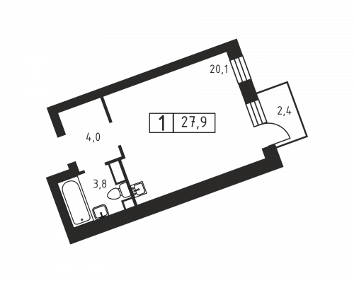 1-комнатная, 27.9 м²