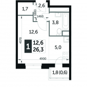 1-комнатная квартира 26,2 м²