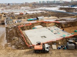 Заливка плиты фундамента