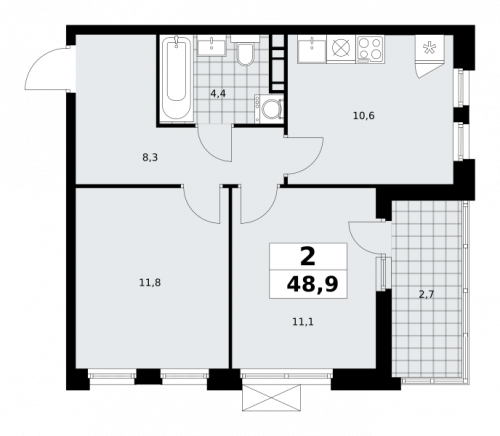2-комнатная, 48.9 м²