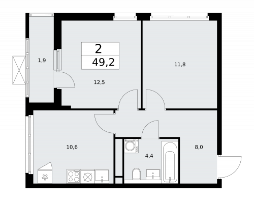 2-комнатная, 49.2 м²