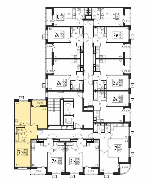 2 комнаты до 55.6