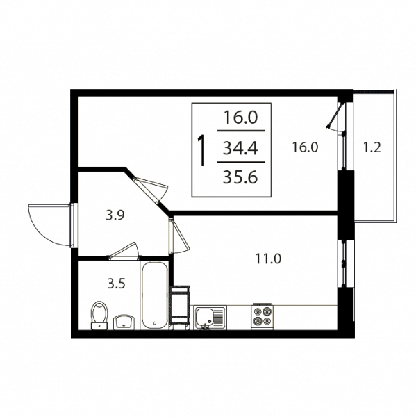 1 комната до 35.6