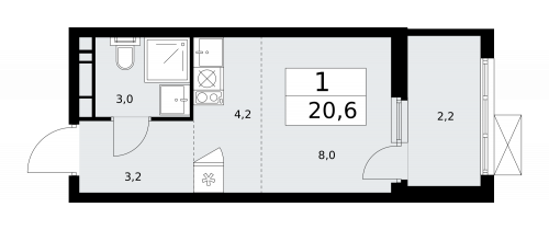 1-комнатная, 20.6 м²