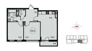 3-комнатная квартира 55,5 м²