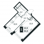 1-комнатная квартира 34 м²