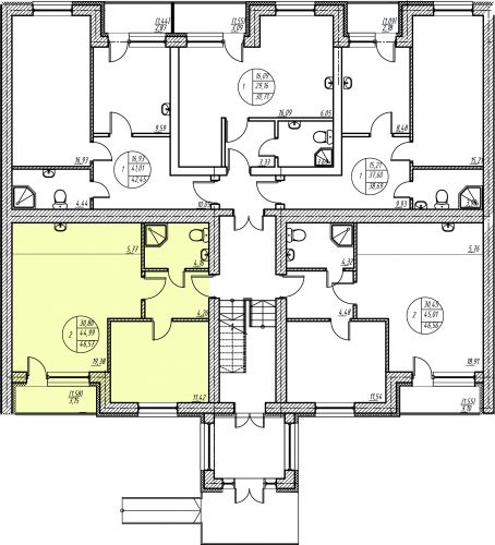2-комнатная, квартира, 45 м²