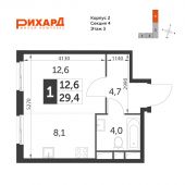 1-комнатная квартира 29,4 м²