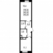 1-комнатная квартира 40.9 м²