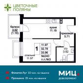 1-комнатная квартира 33,96 м²