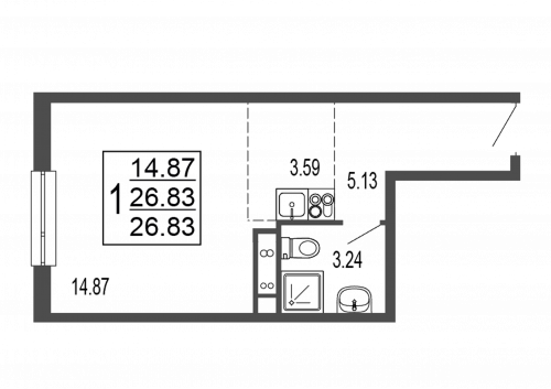 Студия, 27.1 м²