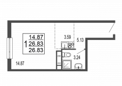 1-комнатная квартира 27,1 м²