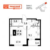 1-комнатная квартира 37,9 м²