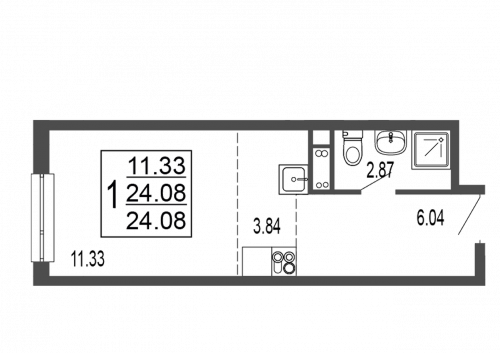 Студия, 24.5 м²
