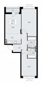 3-комнатная квартира 63,7 м²