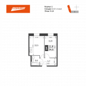 1-комнатная квартира 34,6 м²
