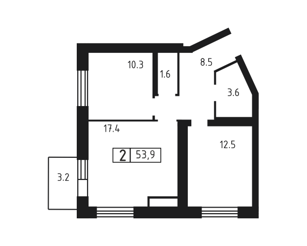 2 комнаты до 53.9
