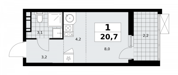 1 комната до 20.7