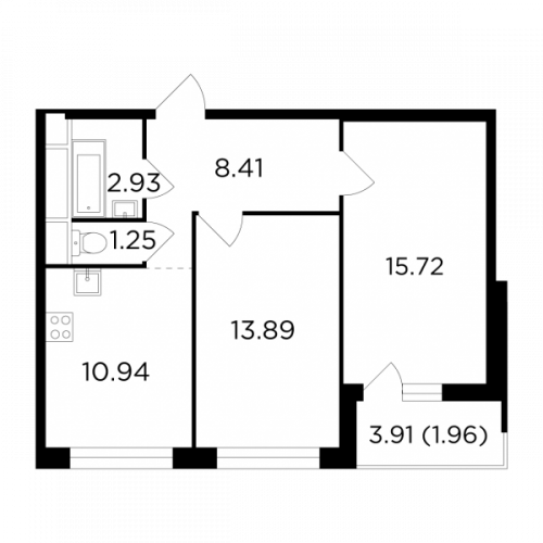 2-комнатная, 55.01 м²