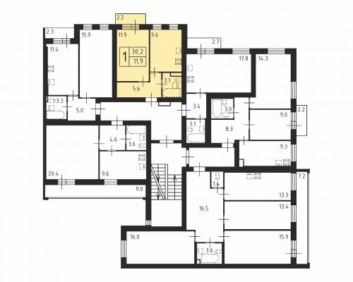 1-комнатная, квартира, 30.2 м²