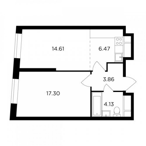 2-комнатная, 46.37 м²