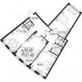 3-комнатная квартира 101,48 м²