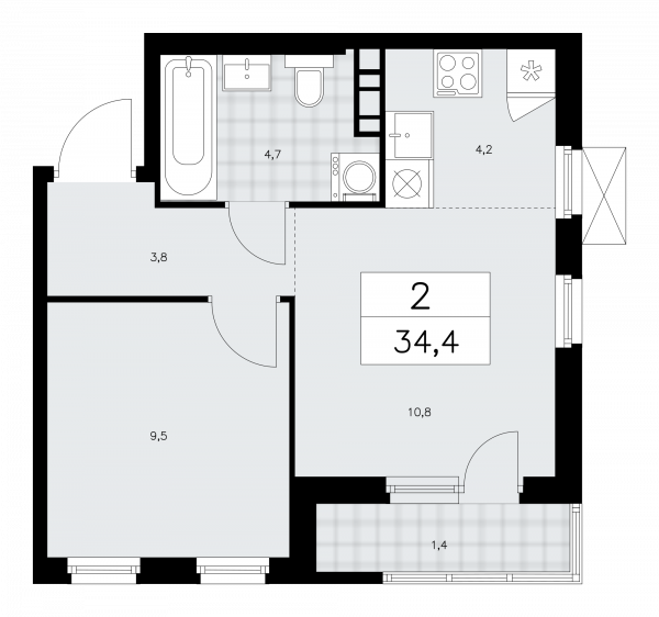 2 комнаты до 34.4