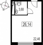 1-комнатная квартира 26,14 м²
