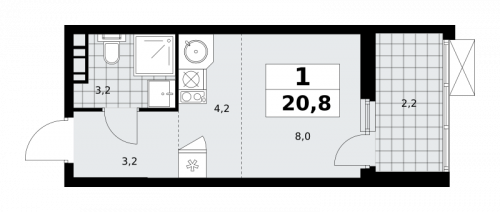1-комнатная, 20.8 м²