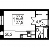 1-комнатная квартира 27.9 м²