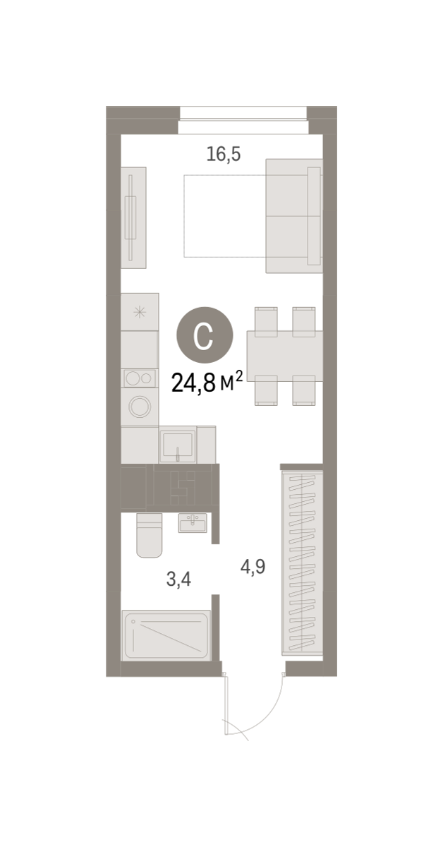 Квартира-студия №93, 24,8 м² за 5,57 млн руб. в ЖК «Первый квартал» - планировка
