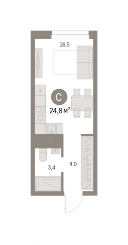 Студия, 24.81 м²