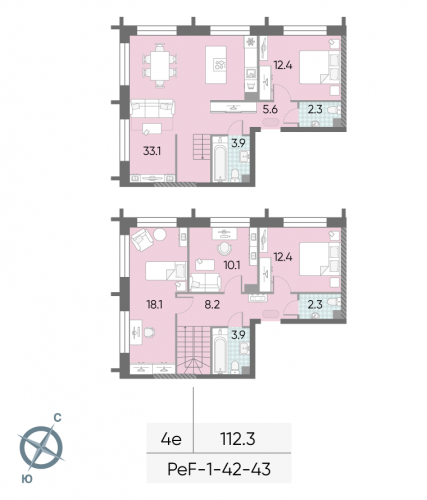 Многокомнатная, 112.3 м²