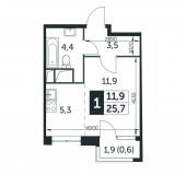 1-комнатная квартира 25,3 м²