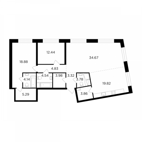 3-комнатная, 119.55 м²