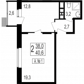 1-комнатная квартира 38 м²