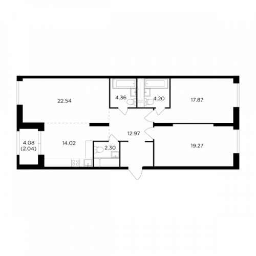 3-комнатная, 99.57 м²