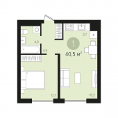 1-комнатная квартира 40,5 м²