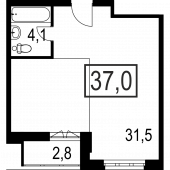 1-комнатная квартира 37 м²