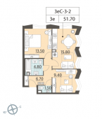 2-комнатная квартира 51,7 м²