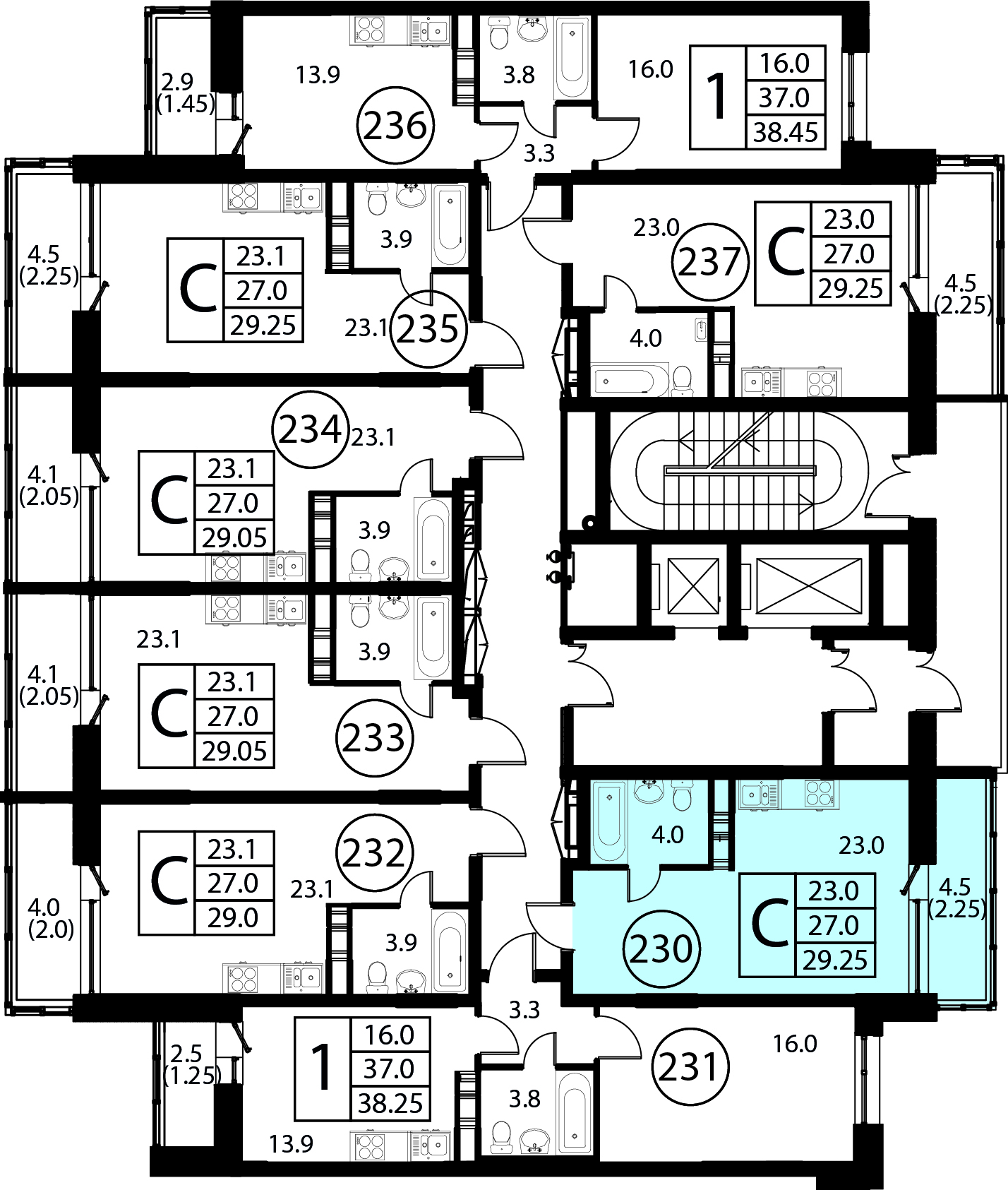 Квартира-студия №230, 29,3 м² за 4,62 млн руб. в ЖК «Космос» - планировка