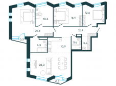 4-комнатная квартира 131,4 м²
