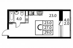 1-комнатная квартира 29 м²