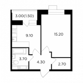 1-комнатная квартира 36,5 м²