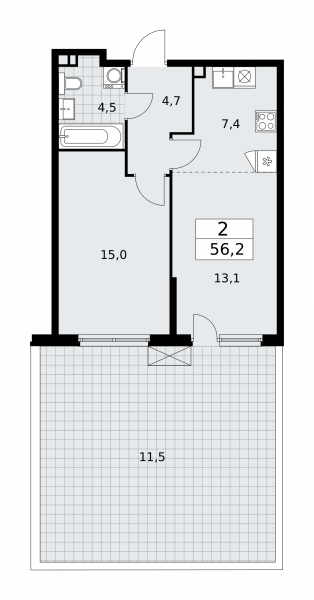 2 комнаты до 56.2