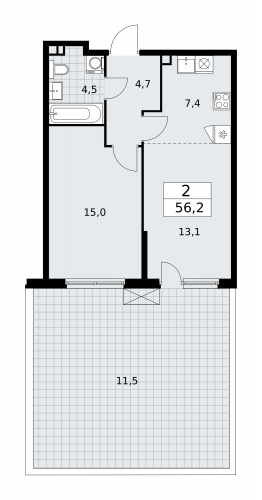 2-комнатная, 56.2 м²