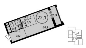 1-комнатная квартира 22,1 м²