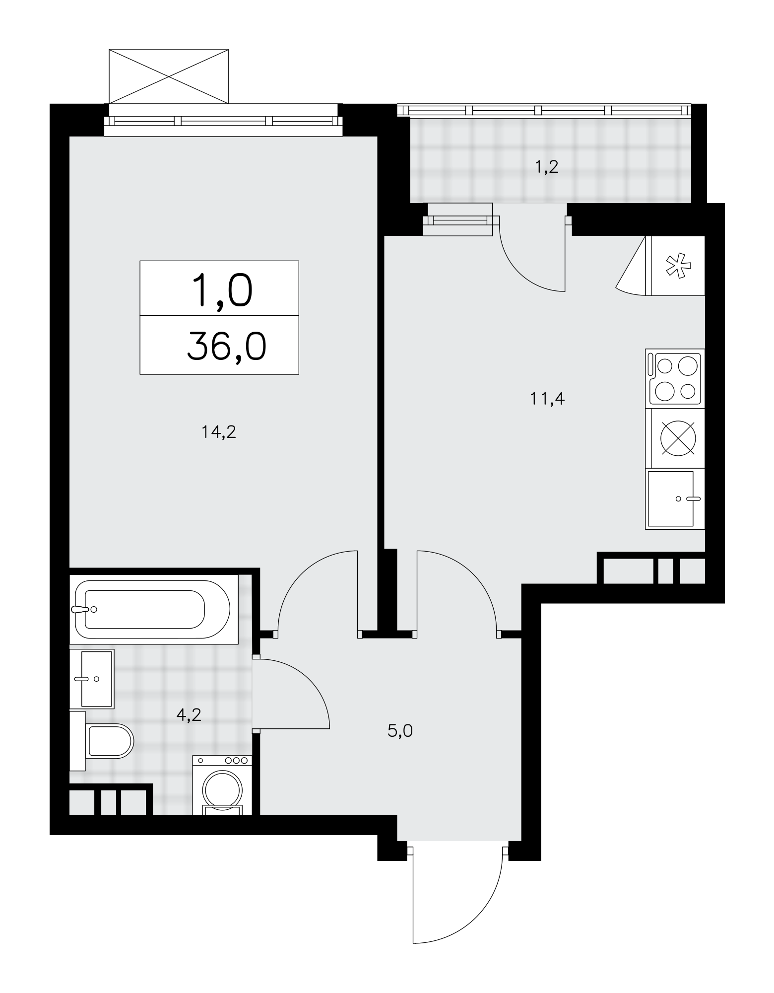 1-комнатная квартира №58К-10.1.2-427, 36,0 м² за 11,79 млн руб. в ЖК «Прокшино» - планировка