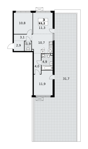 3 комнаты до 93.2
