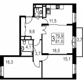 3-комнатная квартира 81 м²